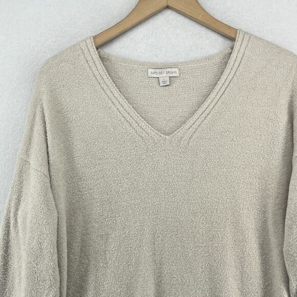BAREFOOT DREAMS Sweater Womens L Cozy Chic Lite Plush V-Neck Pullover Beige - Picture 3 of 14